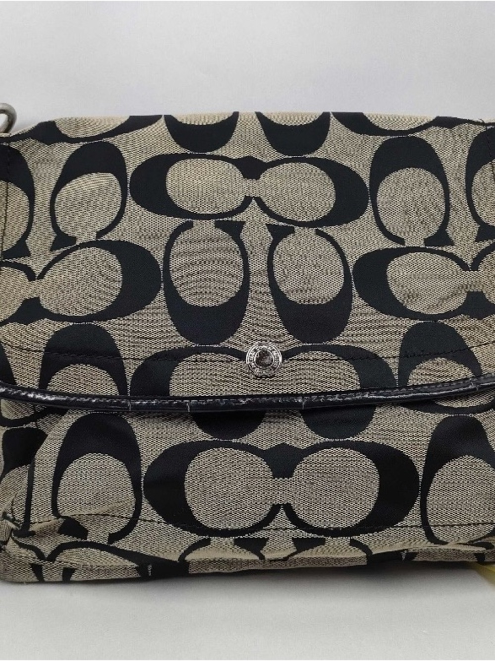 Coach Khaki and Black Signature Shoulder Bag